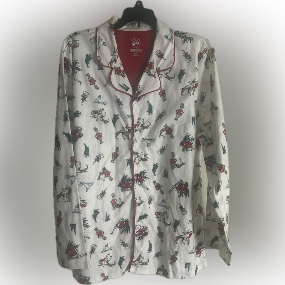 NEW Adult Dr Suess Grinch Flannel Pajama Top M